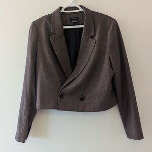 Cropped Double-Breasted Women's Blazer - Brown
